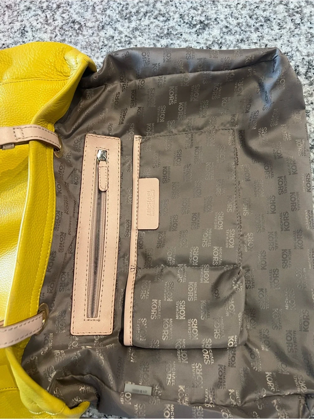 Michael Kors Bright Yellow Leather Tote with Tan Straps